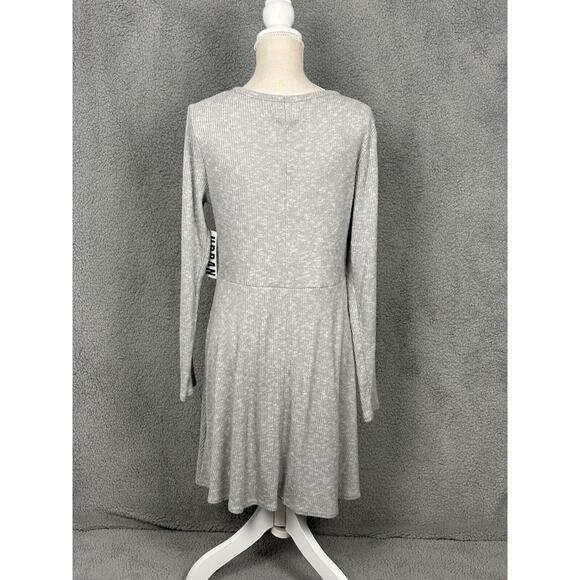 URBAN OUTFITTERS Ribbed Soft Surplice Faux Wrap Dress Womens XL Gray Long Sleeve - Picture 3 of 16